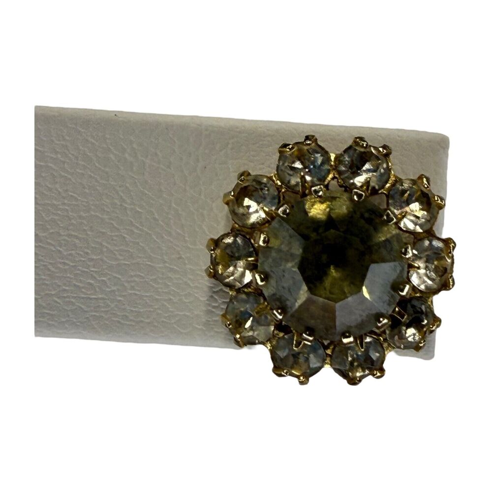 Vintage Gold-Tone Metal Round Cluster Prong Faceted Stones Stud Earrings Women's - Picture 4 of 6